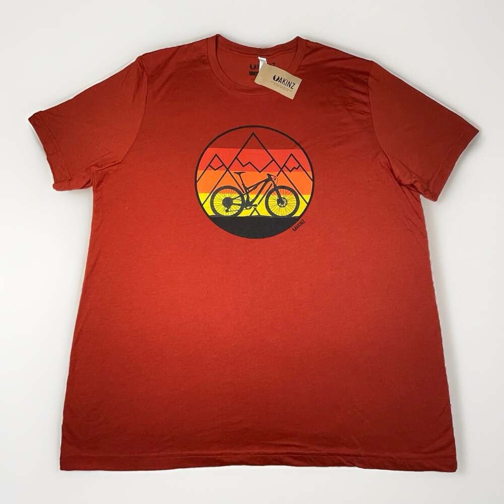 Anikz Mountain Bike Mens 2XL Red Graphic Tshirt Fall Color Hand Printed Colorado